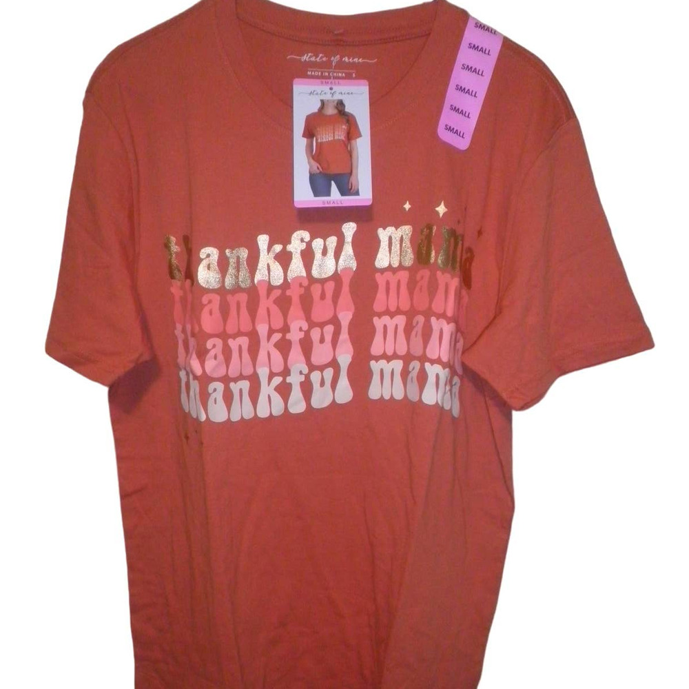 State of Mine Women's Short Sleeve Thankful Mama Graphic Tee Shirt, Size Small